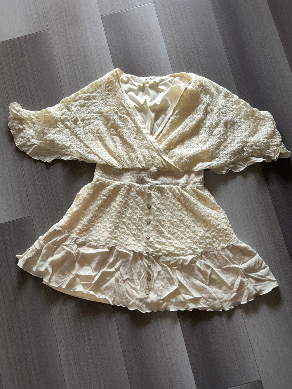Boho Cream Textured Mini Dress with Ruffle Hem
